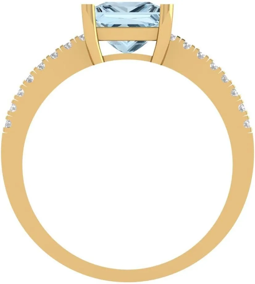 Clara Pucci 1.62 Ct Princess Cut VVS1 Natural Sky Blue Topaz – Solitaire with Accents Statement Ring for Women – Solid 14K Yellow Gold – Birthstone Graduation or Anniversary Bridal Gift (Size)