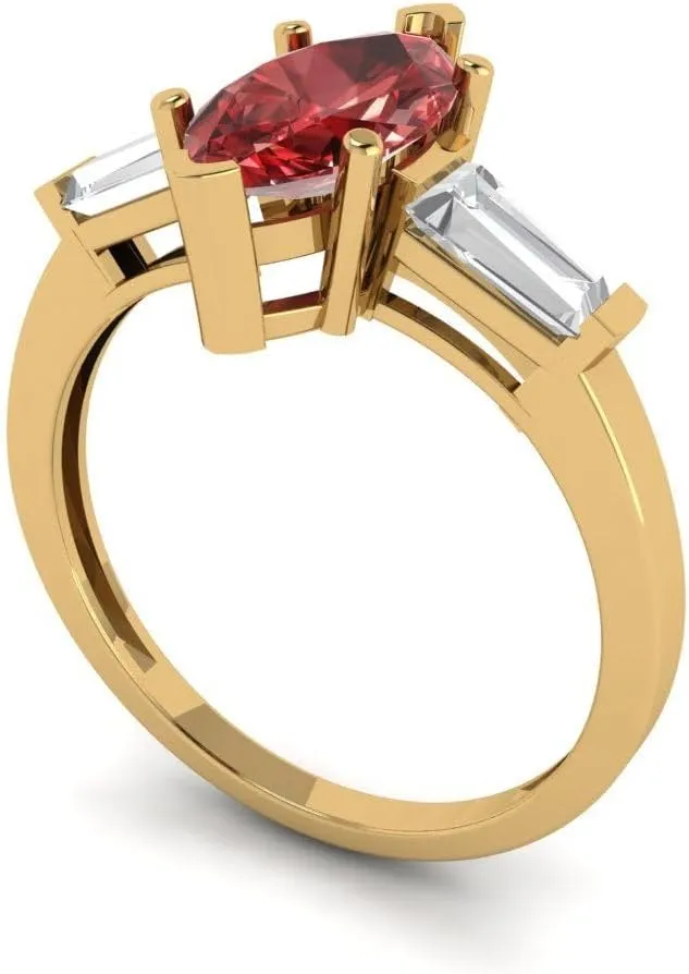 Clara Pucci 1.94ct Marquise cut 3 stone Solitaire Natural Garnet Designer Wedding Bridal art deco Anniversary Ring 14k Yellow Gold