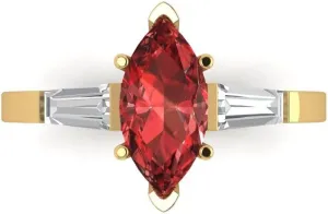 Clara Pucci 1.94ct Marquise cut 3 stone Solitaire Natural Garnet Designer Wedding Bridal art deco Anniversary Ring 14k Yellow Gold