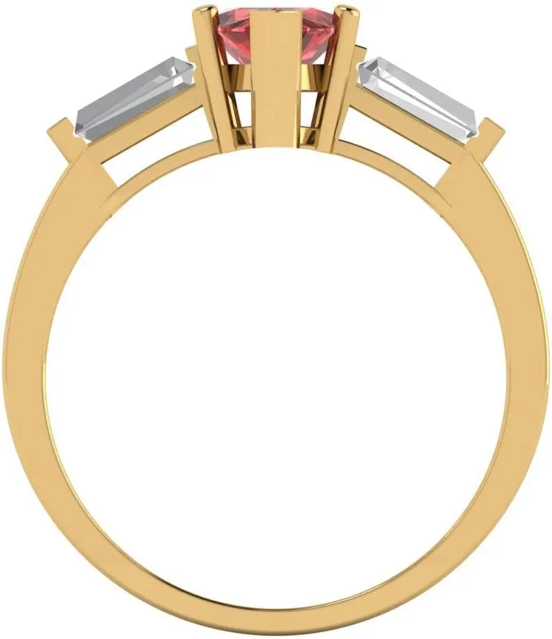 Clara Pucci 1.94ct Marquise cut 3 stone Solitaire Natural Garnet Designer Wedding Bridal art deco Anniversary Ring 14k Yellow Gold