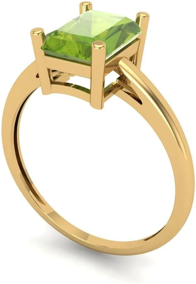 Clara Pucci 1.95ct Emerald Cut Solitaire Genuine Natural Pure Green Peridot 4-Prong Classic Statement Ring 14k Yellow Gold for Women