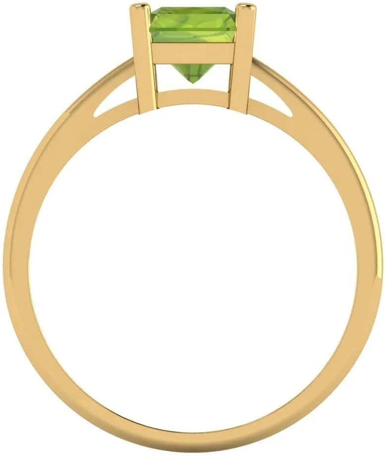 Clara Pucci 1.95ct Emerald Cut Solitaire Genuine Natural Pure Green Peridot 4-Prong Classic Statement Ring 14k Yellow Gold for Women