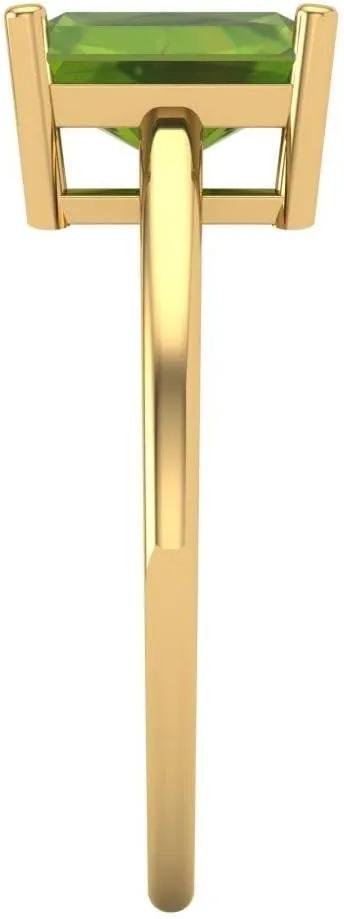 Clara Pucci 1.95ct Emerald Cut Solitaire Genuine Natural Pure Green Peridot 4-Prong Classic Statement Ring 14k Yellow Gold for Women