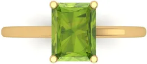 Clara Pucci 1.95ct Emerald Cut Solitaire Genuine Natural Pure Green Peridot 4-Prong Classic Statement Ring 14k Yellow Gold for Women