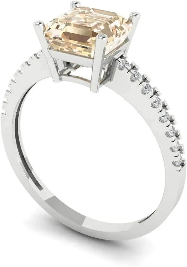 Clara Pucci 2.7 Ct Cushion Cut VVS1 Natural Morganite – Solitaire with Accents Statement Ring for Women – Solid 14K White Gold – Birthstone Graduation or Anniversary Bridal Gift (Size)