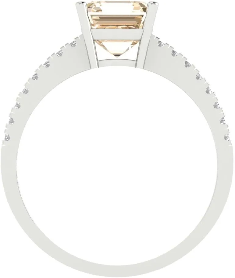 Clara Pucci 2.7 Ct Cushion Cut VVS1 Natural Morganite – Solitaire with Accents Statement Ring for Women – Solid 14K White Gold – Birthstone Graduation or Anniversary Bridal Gift (Size)