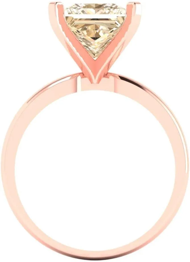 Clara Pucci 3.0 ct Princess Cut Solitaire Genuine Natural Morganite Wedding Bridal Designer Anniversary Engagement Ring 14k Rose Gold