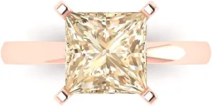 Clara Pucci 3.0 ct Princess Cut Solitaire Genuine Natural Morganite Wedding Bridal Designer Anniversary Engagement Ring 14k Rose Gold