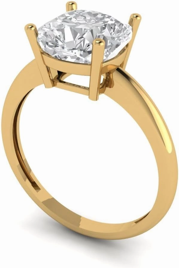 Clara Pucci 2.5Ct Cushion Cut Solitaire Moissanite Engagement Ring - Solid 14K Yellow Gold