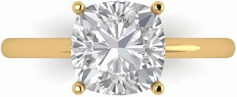 Clara Pucci 2.5Ct Cushion Cut Solitaire Moissanite Engagement Ring - Solid 14K Yellow Gold