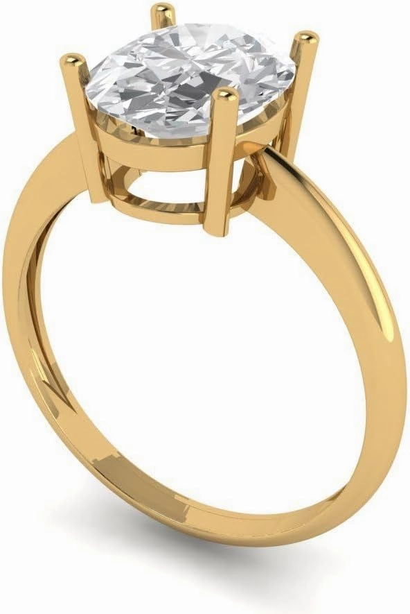 Clara Pucci 2.5Ct Oval Cut Solitaire Moissanite Engagement Ring - Solid 14K Yellow Gold