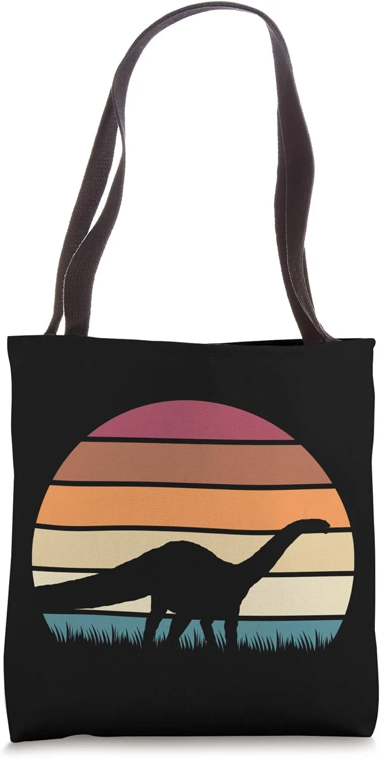 Classic Retro Sunset Brontosaurus Jurassic Dinosaur Tote Bag