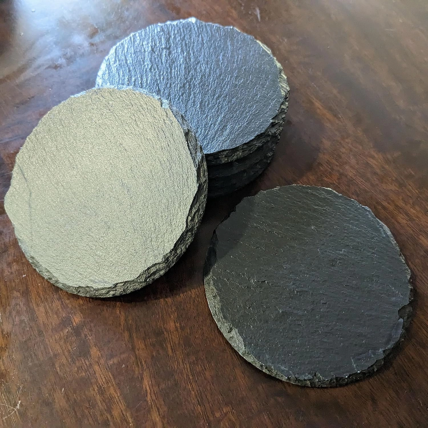 Classic VW Transporter T3 Van Slate Coasters Set of 5 - Rustic Gray, Laser Etched Design, Perfect for Holidays, Birthdays & Housewarming Gifts - Round or Square with Natural Chipped Edge & Rubber Feet
