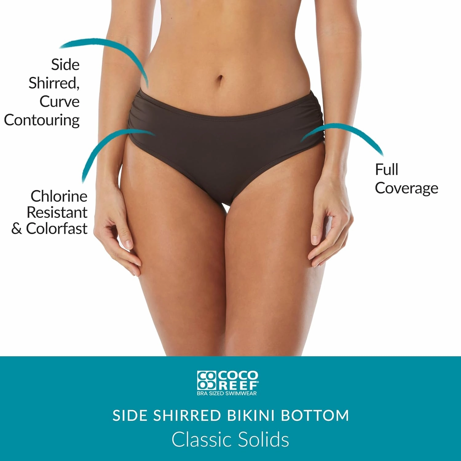 COCO REEF Side Shirred Bikini Swim Bottom — Classic Low Rise Ruched