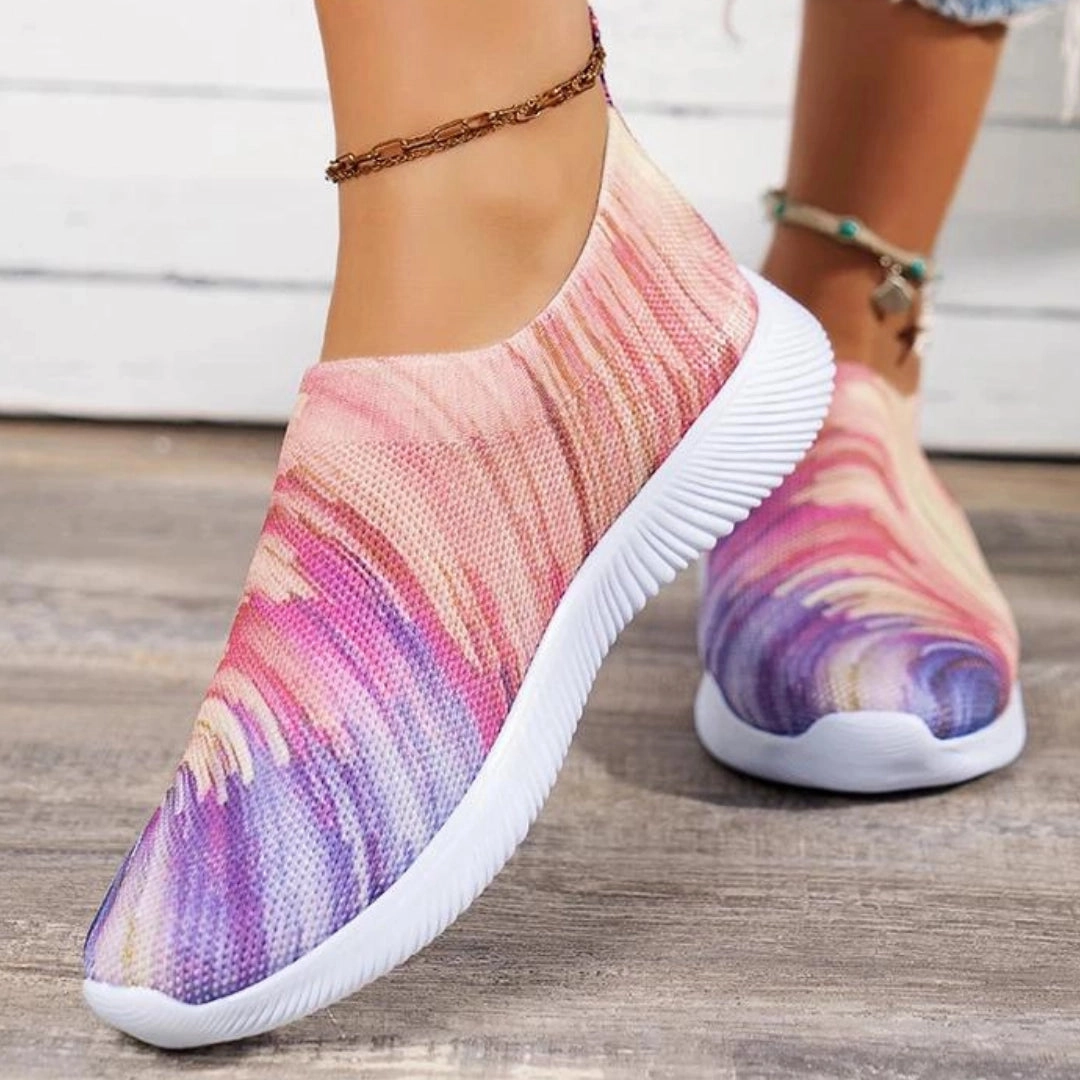 Colorful Women's Slip-On Walking Sneakers - Rainbow Mesh & Lightweight