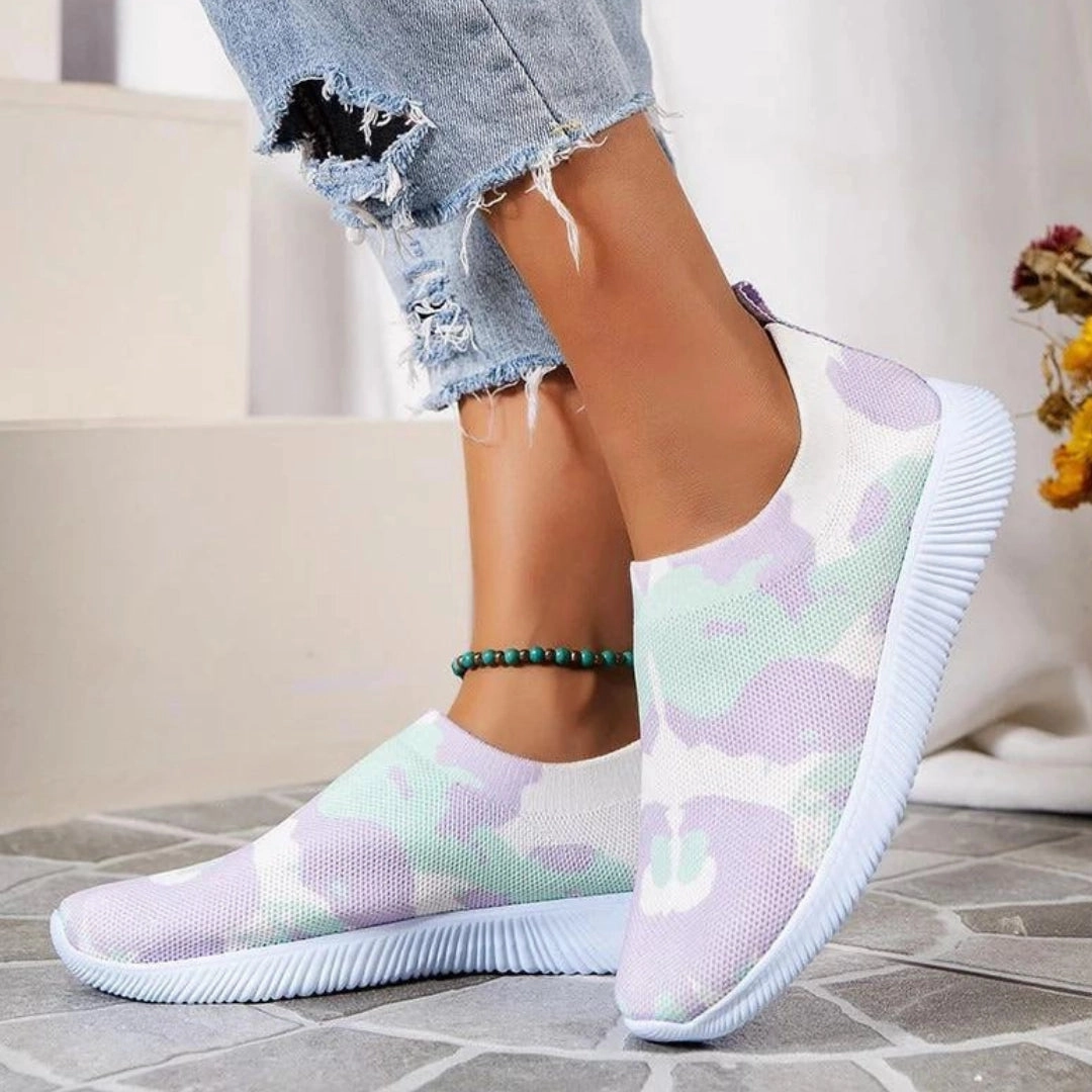 Colorful Women's Slip-On Walking Sneakers - Rainbow Mesh & Lightweight