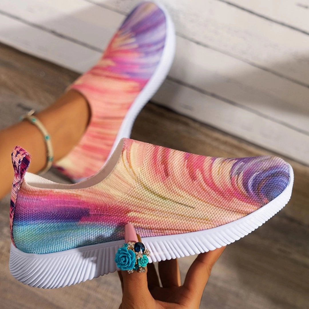 Colorful Women's Slip-On Walking Sneakers - Rainbow Mesh & Lightweight
