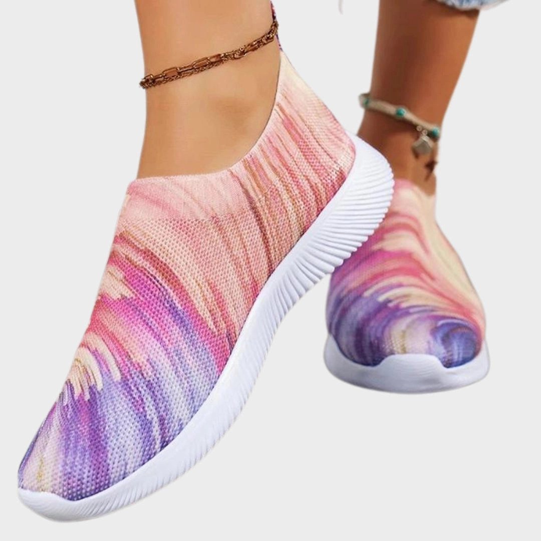 Colorful Women's Slip-On Walking Sneakers - Rainbow Mesh & Lightweight