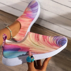 Colorful Women's Slip-On Walking Sneakers - Rainbow Mesh & Lightweight