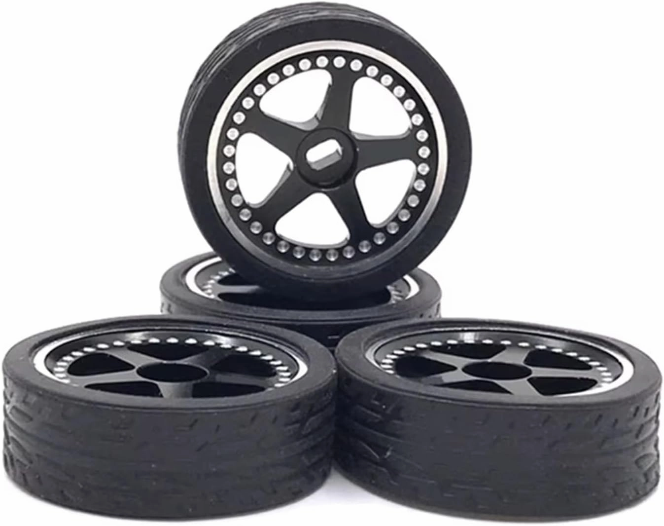 Compatible with Wltoys 284131 K969 K989 K999 P929 for Mini-Z 1/28 RC Car Upgrades Parts 4Pcs 26mm Metal Wheel Rim Rubber Tire Tyre Set RC Wheel Tires