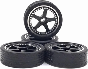Compatible with Wltoys 284131 K969 K989 K999 P929 for Mini-Z 1/28 RC Car Upgrades Parts 4Pcs 26mm Metal Wheel Rim Rubber Tire Tyre Set RC Wheel Tires