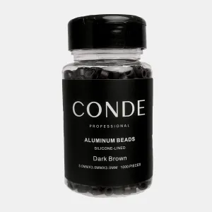 Conde Professional Hair Extension Beads - Brown Aluminum Micro Beads with Silicone Lining for Damage-Free Hold, 1000 Pcs - Perfect for Hair Tinsel Beads and I-tip