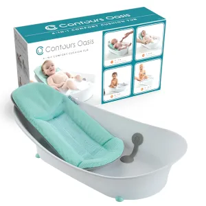Contours Oasis 4 in 1 Comfort Cushion Baby Bath Tub, Portable Infant Bathtub Seat, Supportive for Newborns and Toddlers 0-24 Months, Grow with Me Design, Quick Dry Mesh Pad, Easy to Clean, Blue/White