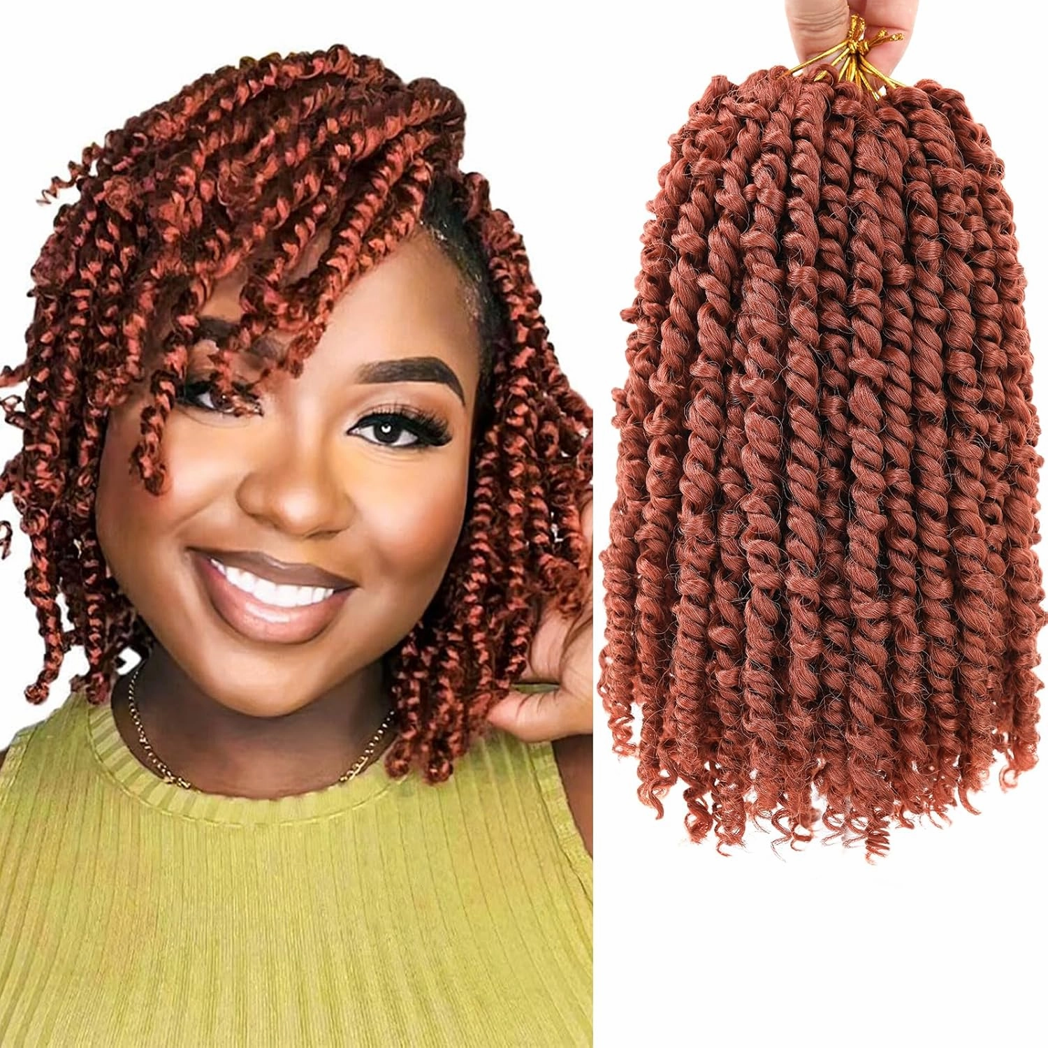 Copper Red Passion Twist Crochet Hair 10 Inch 9 Packs Pre-twisted Passion Twist Hair Pre Looped Crochet Hair for Black Women Bohemian Short Crochet Passion Twist Hair for Kids and Girls (10 Inch,350)