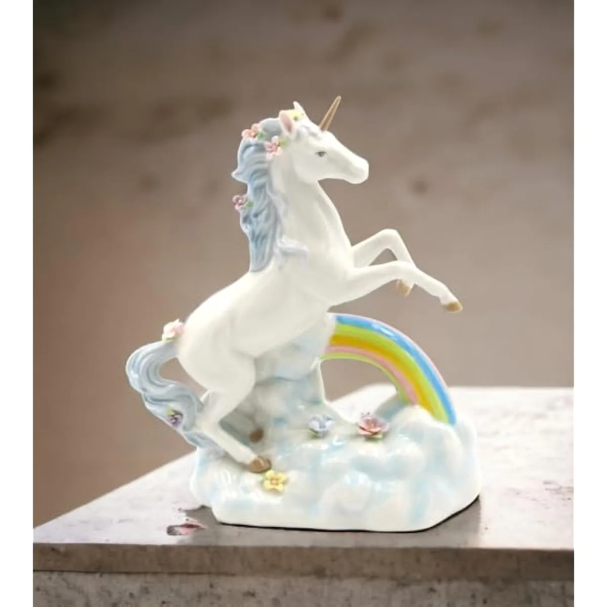 Cosmos Gifts 80118 Fine Porcelain Unicorn Jumping Over the Rainbow Musical Figurine (Tune: Over the Rainbow) 8-1/8" Tall
