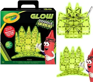 CreateOn Crayola Glow Doodle Magentic Tiles - Magnetic Building Toys for Kids, STEM Toys for Boys and Girls Ages 3 , 30-Piece Set