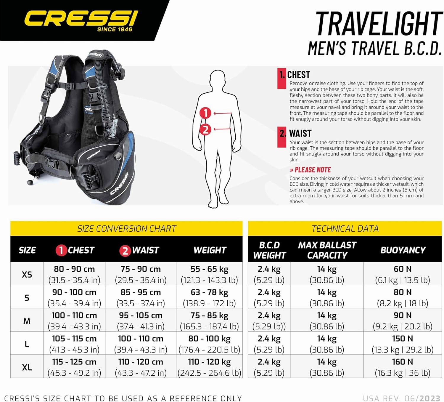 Cressi Lightest Travel Scuba Diving BCD - Folds Completely to Save Space - Fully Accessorised: 8 D-Rings, 2 Wide Side Pockets, 2 Rear Trim Pockets - High Lift Capacity - Travelight: Designed in Italy