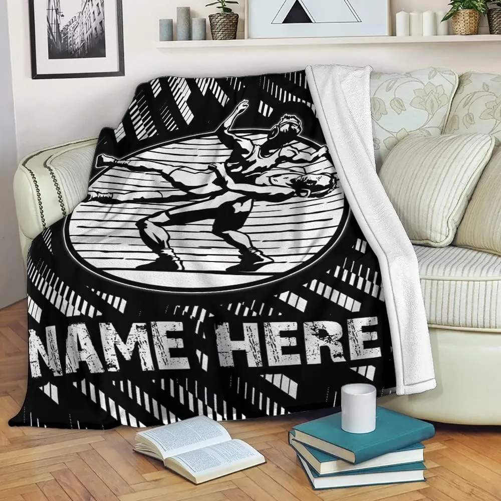 Custom Abstract Pattern Wrestling Lover Wrestler Black White Personalized Premium Quality Sherpa Fleece Throw Blanket 3D Printed Warm Fluffy Cozy Soft Tv Bed Couch Comfy Microfiber Velvet Plush