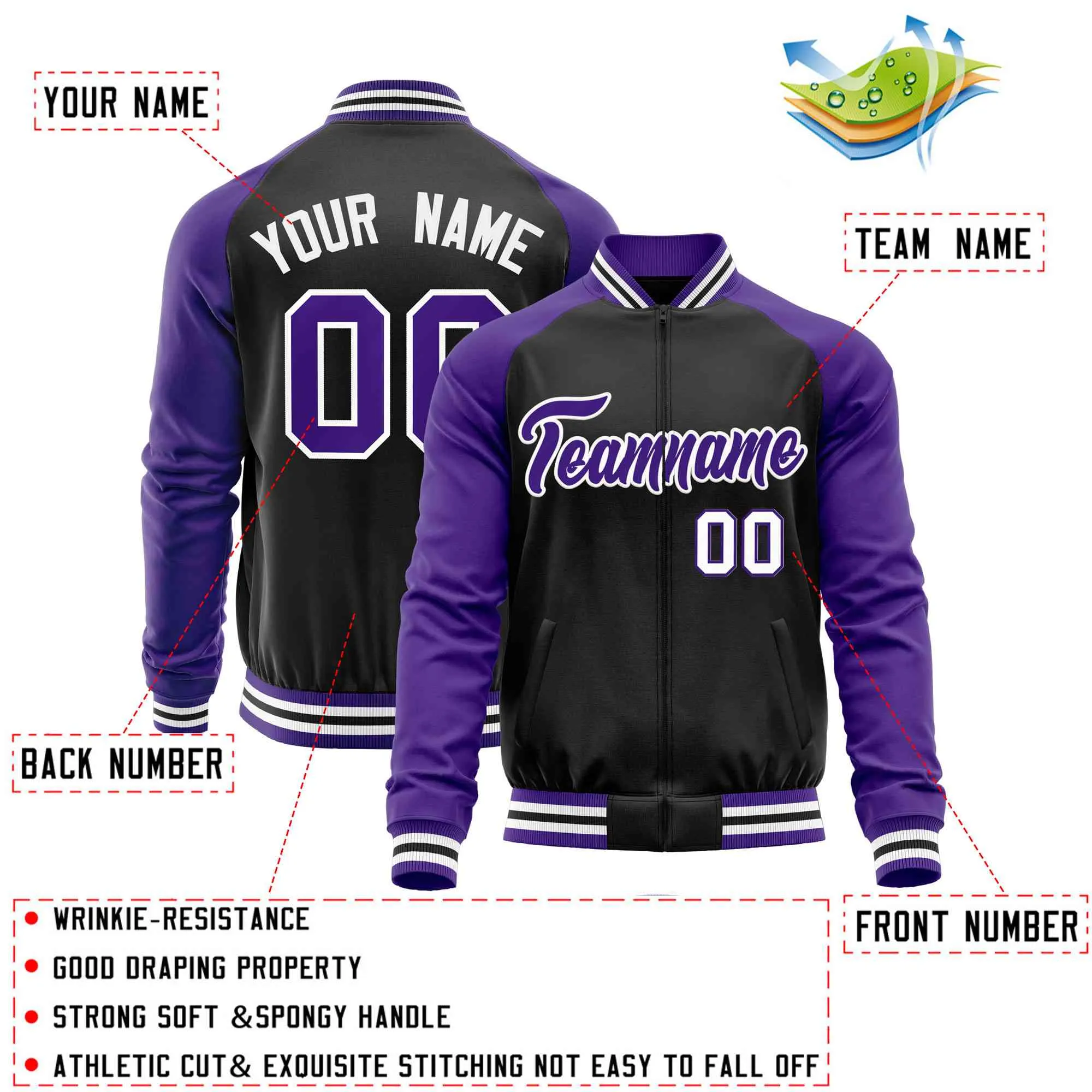 Custom Raglan Sleeves Casual Lightweight Varsity Jacket Personalized Stitched Letters & Number  Baseball Coat
