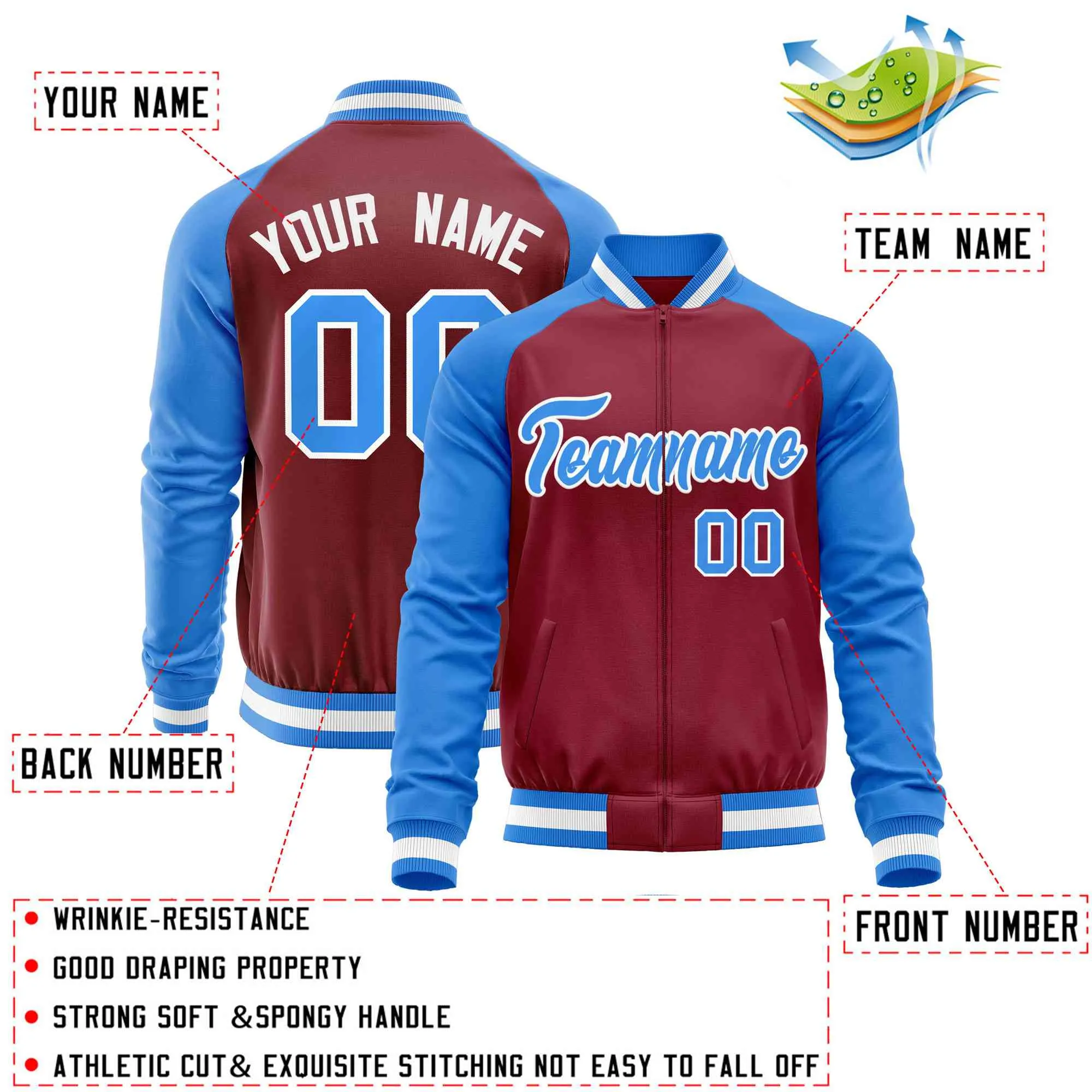Custom Raglan Sleeves Casual Lightweight Varsity Jacket Personalized Stitched Letters & Number  Baseball Coat