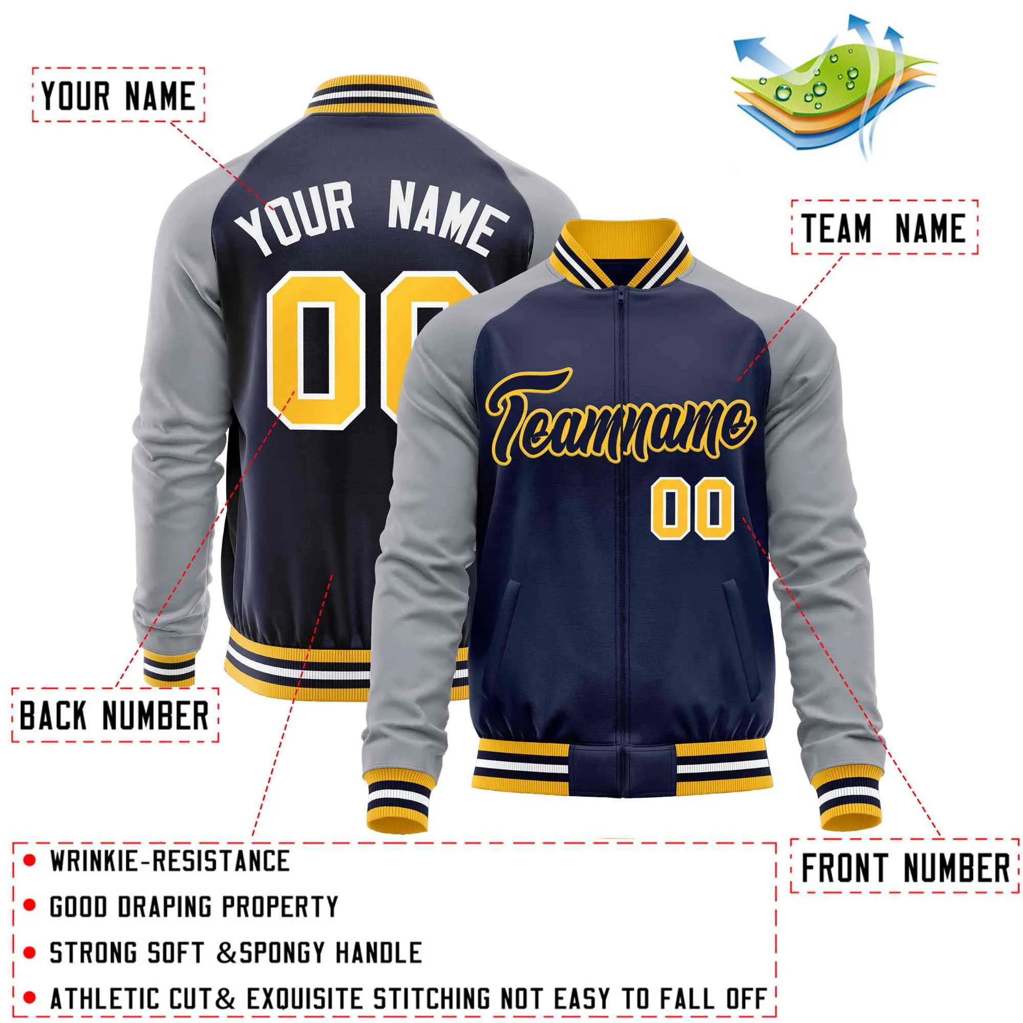 Custom Raglan Sleeves Casual Lightweight Varsity Jacket Personalized Stitched Letters & Number  Baseball Coat