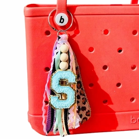 Custom Initial with Wooden Beads Pastel and Leopard Tassels!! Bag Tag, Bag Accessories, Bag Tag, Bag Tassel, Car Charm