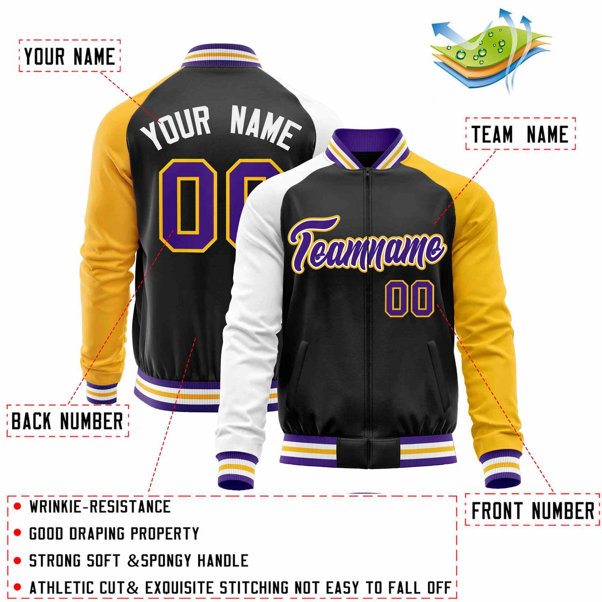 Custom Raglan Sleeves  Lightweight Varsity Jacket Personalized Stitched Letters & Number Letterman Baseball Coat