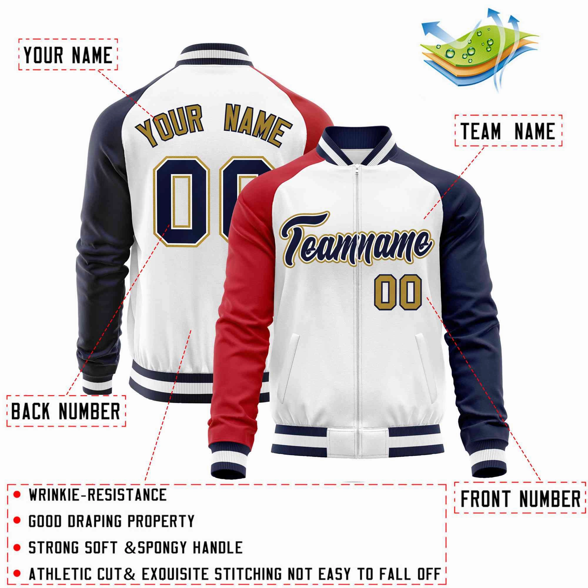 Custom Raglan Sleeves Stitched Letters & Number Cotton Blend Letterman Baseball Jacket For Men