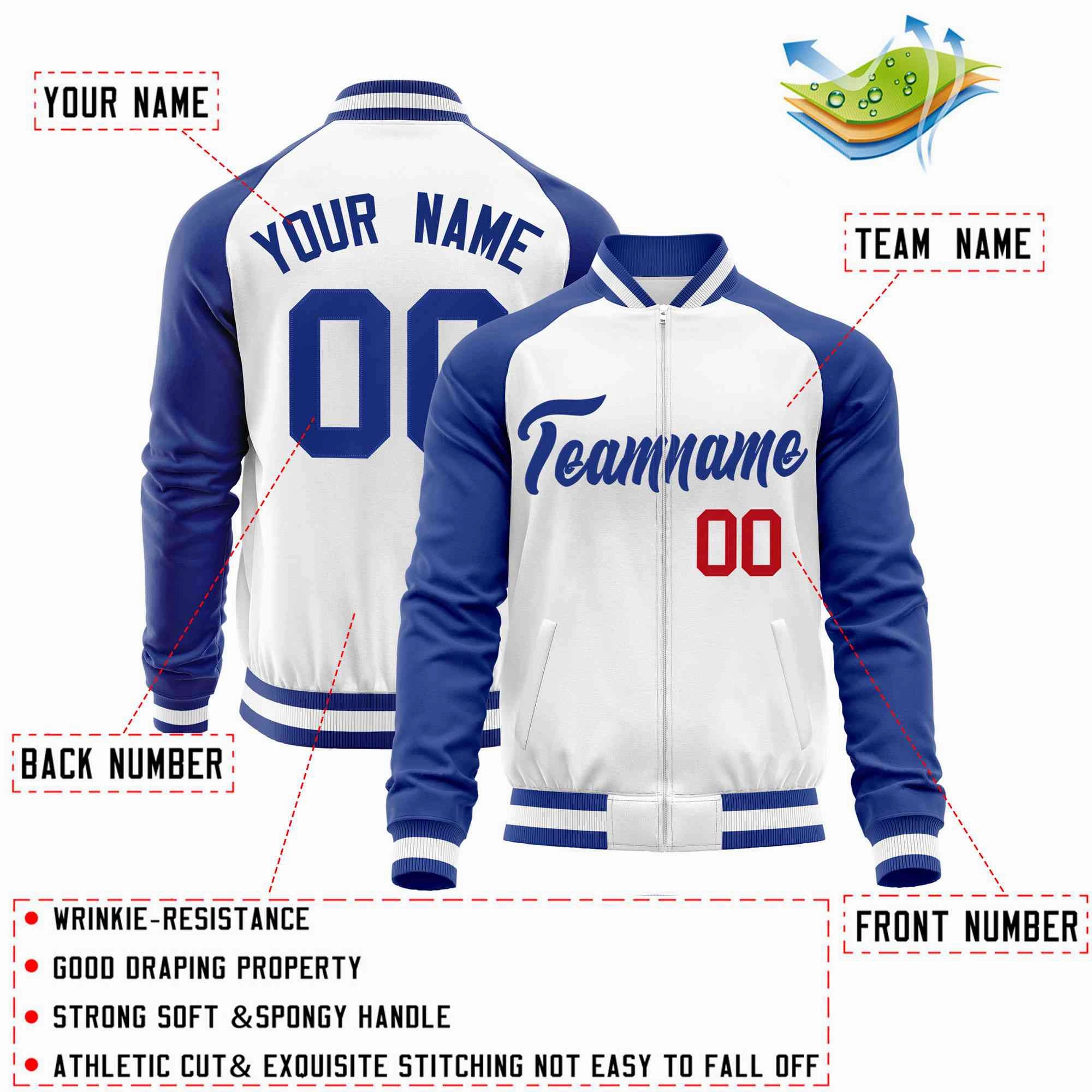 Custom Raglan Sleeves Stitched Letters & Number Cotton Blend Letterman Baseball Jacket For Men