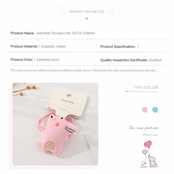 Cute Little Dinosaur Children's Rubber Band For Hairs With Pink Color And Blue Color And Safe Packaging