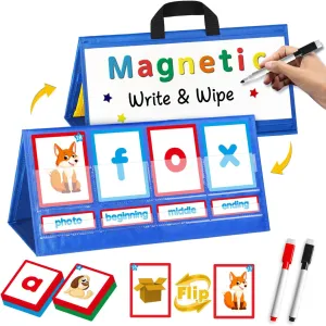 CVC Word Building Desktop Pocket Chart, Blending Boards for Phonics with Magnetic Write, Phonics Games Painting Board for Kids, Writing Instruments Kindergarten Classroom Must Haves