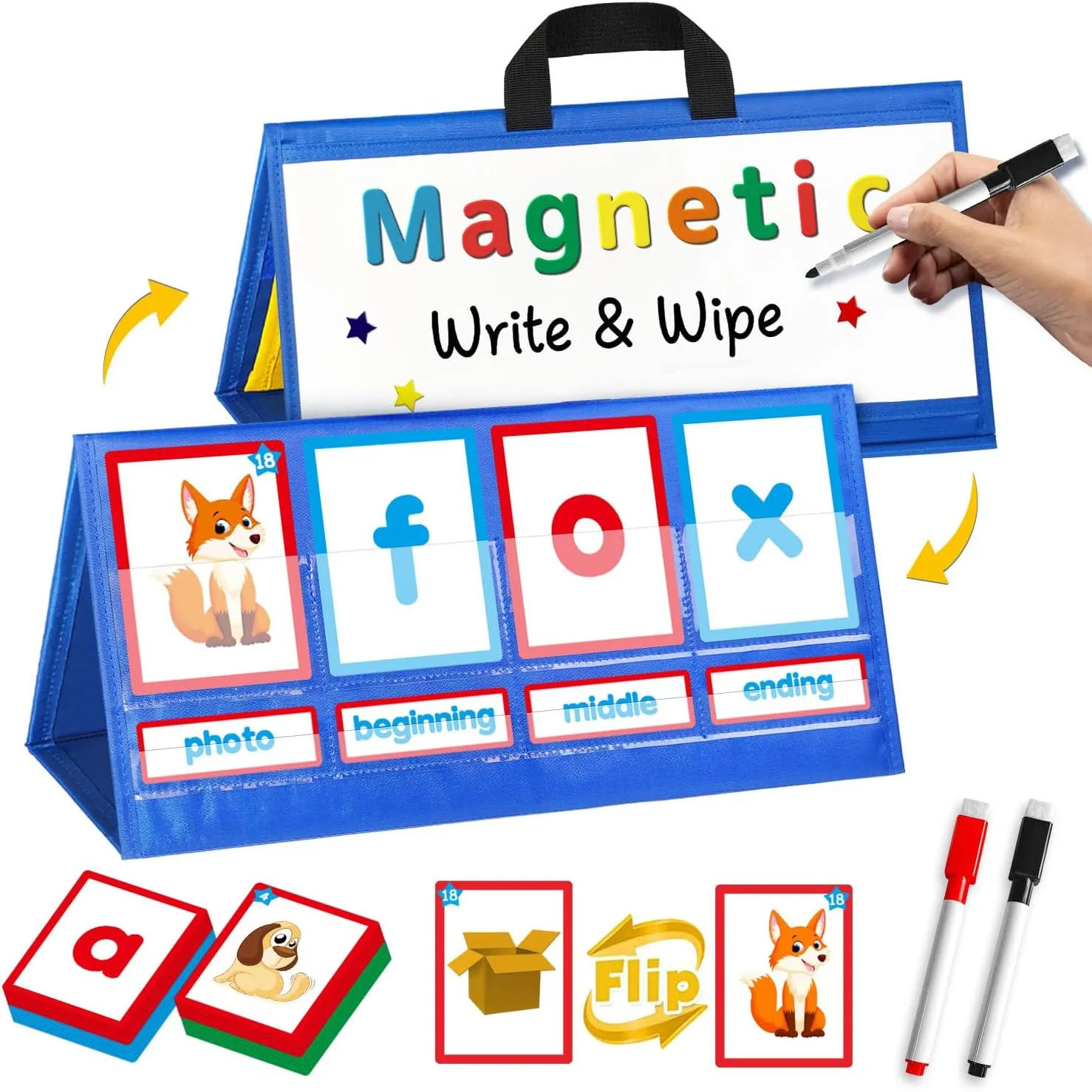 CVC Word Building Desktop Pocket Chart, Blending Boards for Phonics with Magnetic Write, Phonics Games Painting Board for Kids, Writing Instruments Kindergarten Classroom Must Haves