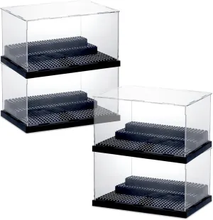 CYEAH 4 Pack Display Case for Minifigure Action Figures Blocks, Acrylic Minifigure Display Case Box Storage with 3 Movable Steps, Dustproof Showcase for Bricks Blocks Toys, Models Minifigures