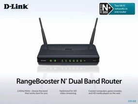 D-Link RangeBooster DIR-628 300Mbps 802.11n Dual-Band Wireless LAN/Firewall 4-Port Router w/USB SharePort Technology