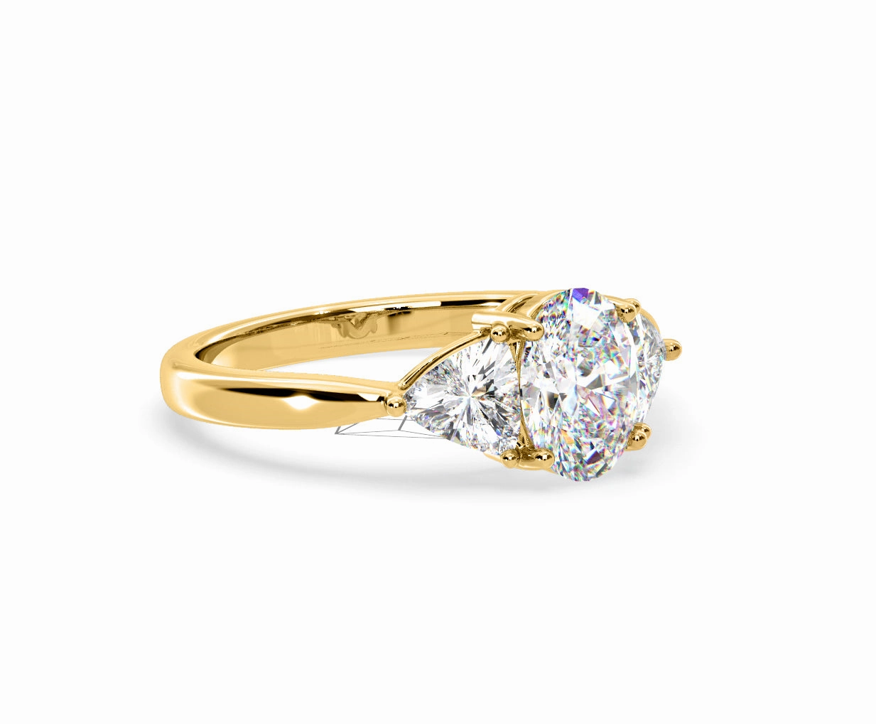 Dalia Lab Diamond Oval with Trillions 1.70ct Ring in 18K Yellow Gold F/VS1