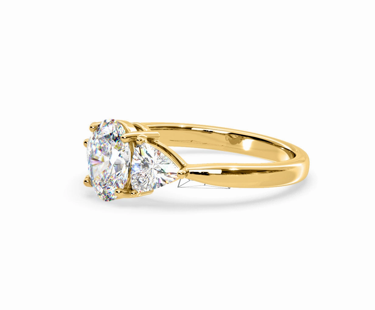 Dalia Lab Diamond Oval with Trillions 1.70ct Ring in 18K Yellow Gold F/VS1