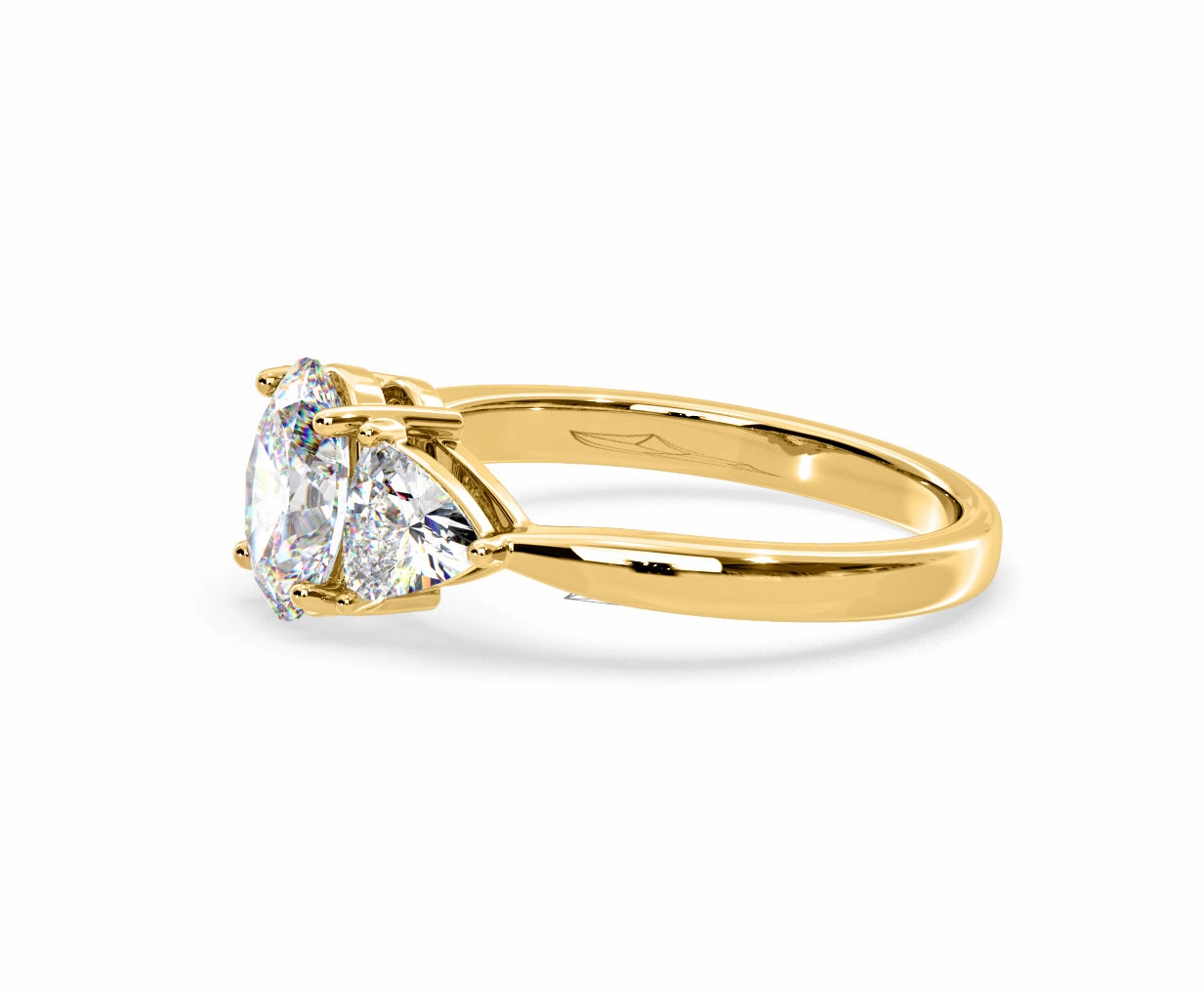 Dalia Lab Diamond Oval with Trillions 1.70ct Ring in 18K Yellow Gold F/VS1