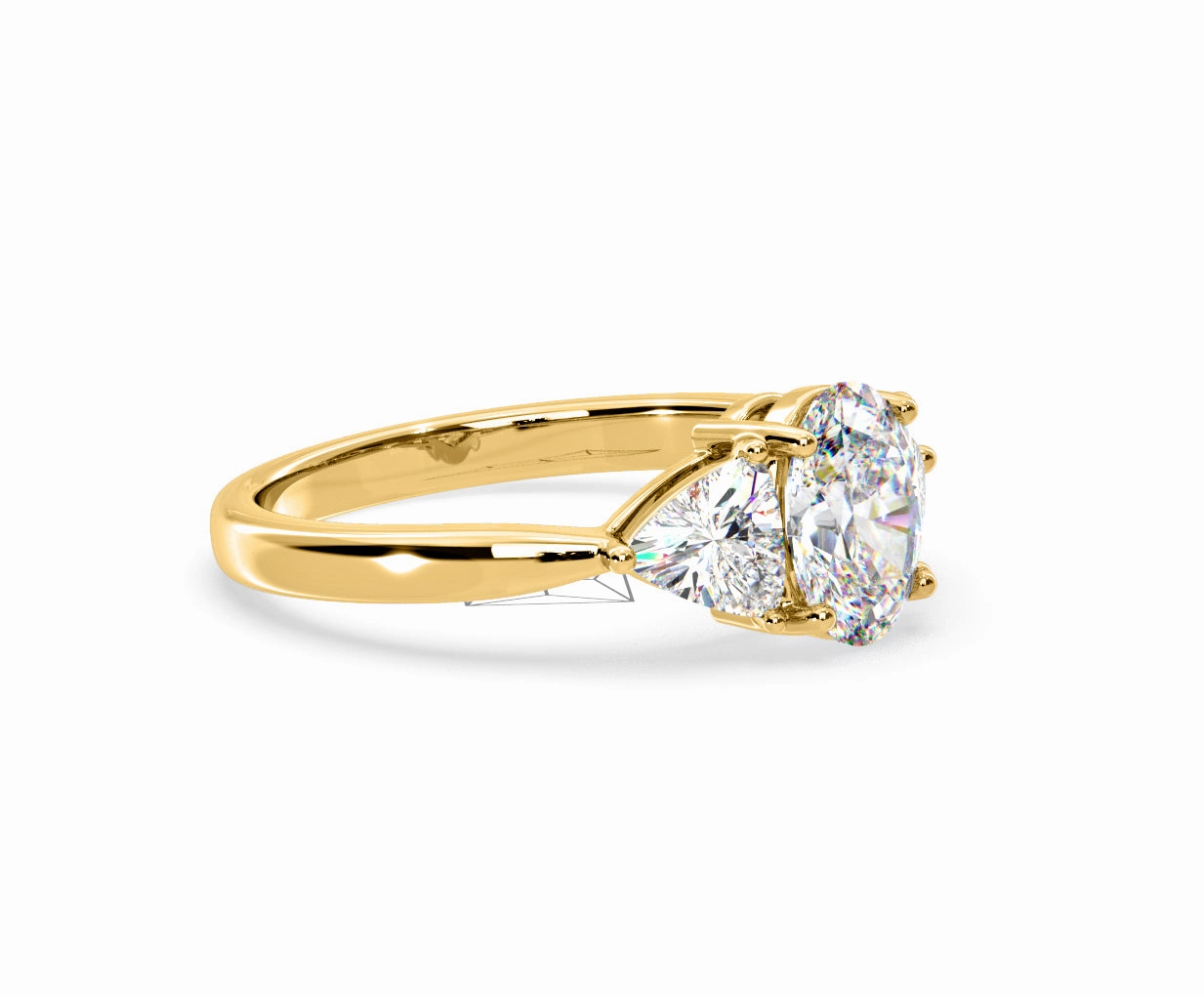 Dalia Lab Diamond Oval with Trillions 1.70ct Ring in 18K Yellow Gold F/VS1