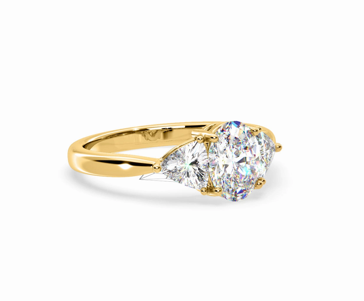 Dalia Lab Diamond Oval with Trillions 1.70ct Ring in 18K Yellow Gold F/VS1