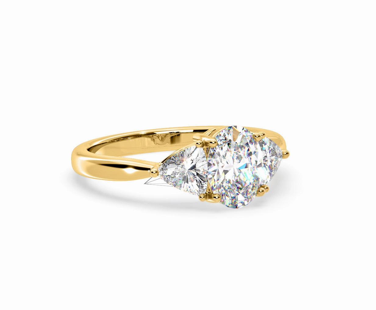 Dalia Lab Diamond Oval with Trillions 1.70ct Ring in 18K Yellow Gold F/VS1